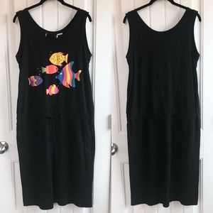 Fun fish cotton dress with drawstring waist Large
